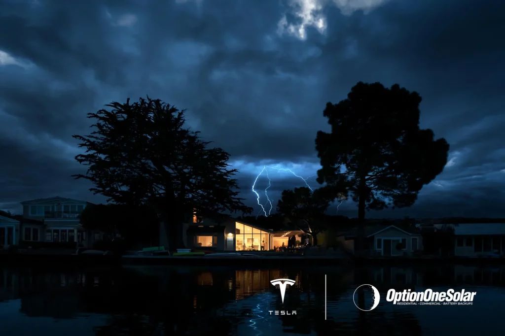 rain storm winter storm with tesla battery backup and solar energy system
